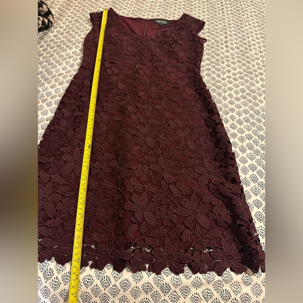 LAUREN RALPH LAUREN BEAUTIFUL BURGUNDY LACE CASUAL COCKTAIL ,PARTY DRESS… - Picture 14 of 15